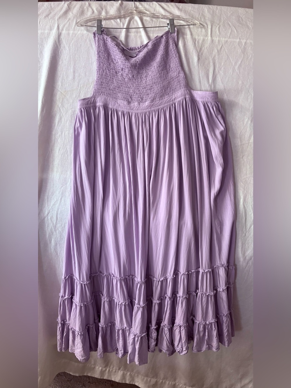 Smocked Waist Lavender Maxi Skirt with Tiered Ruffle Hem